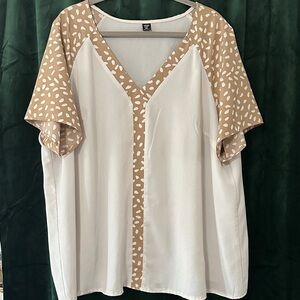 SHEIN White and Tan Patterned Blouse